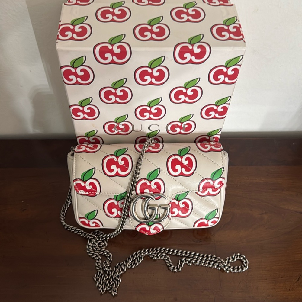 GUCCI GG Marmont Flap Mini Shoulder Bag, a limited edition w/apple pattern